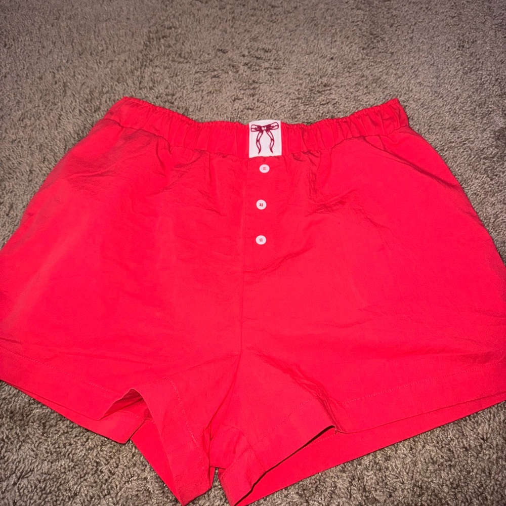 Le Lis Red High Waist Shorts with Elastic Waistband